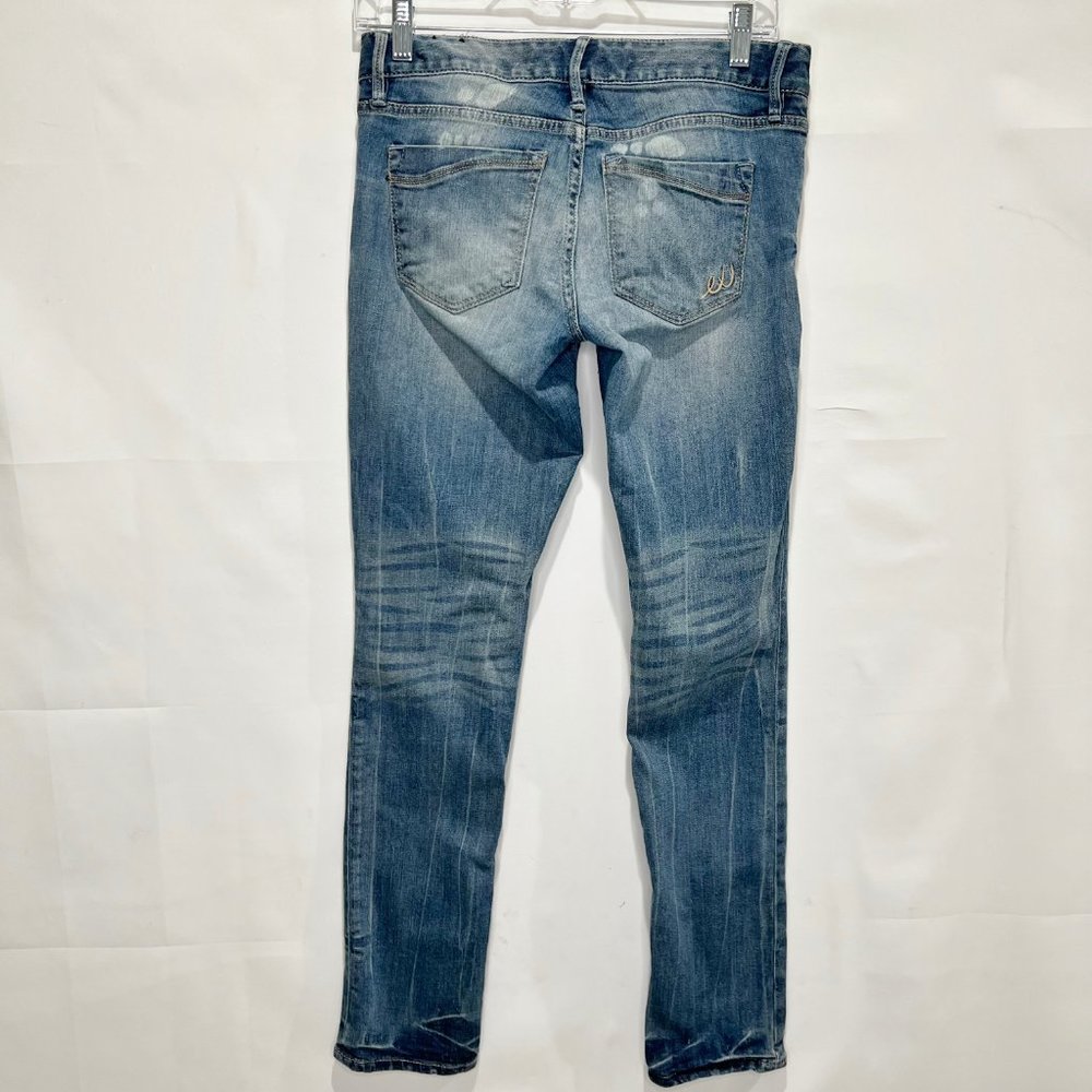 Express Stella Woman’s Jeans sz 2 Skinny Low Regular Medium Wash Distressed Fade - Picture 2 of 9